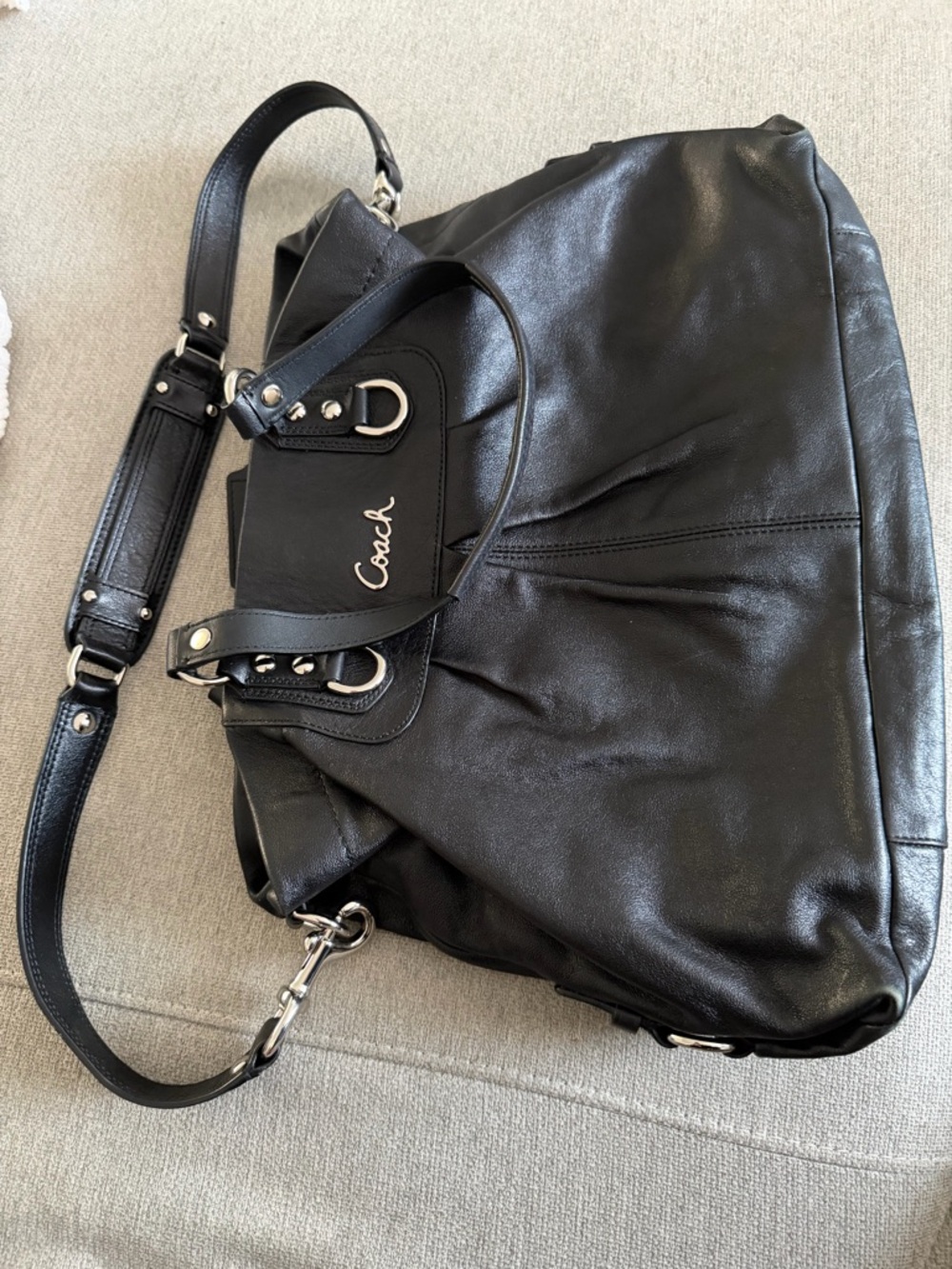 Coach Black Leather Convertible Shoulder Bag with Silver Hardware